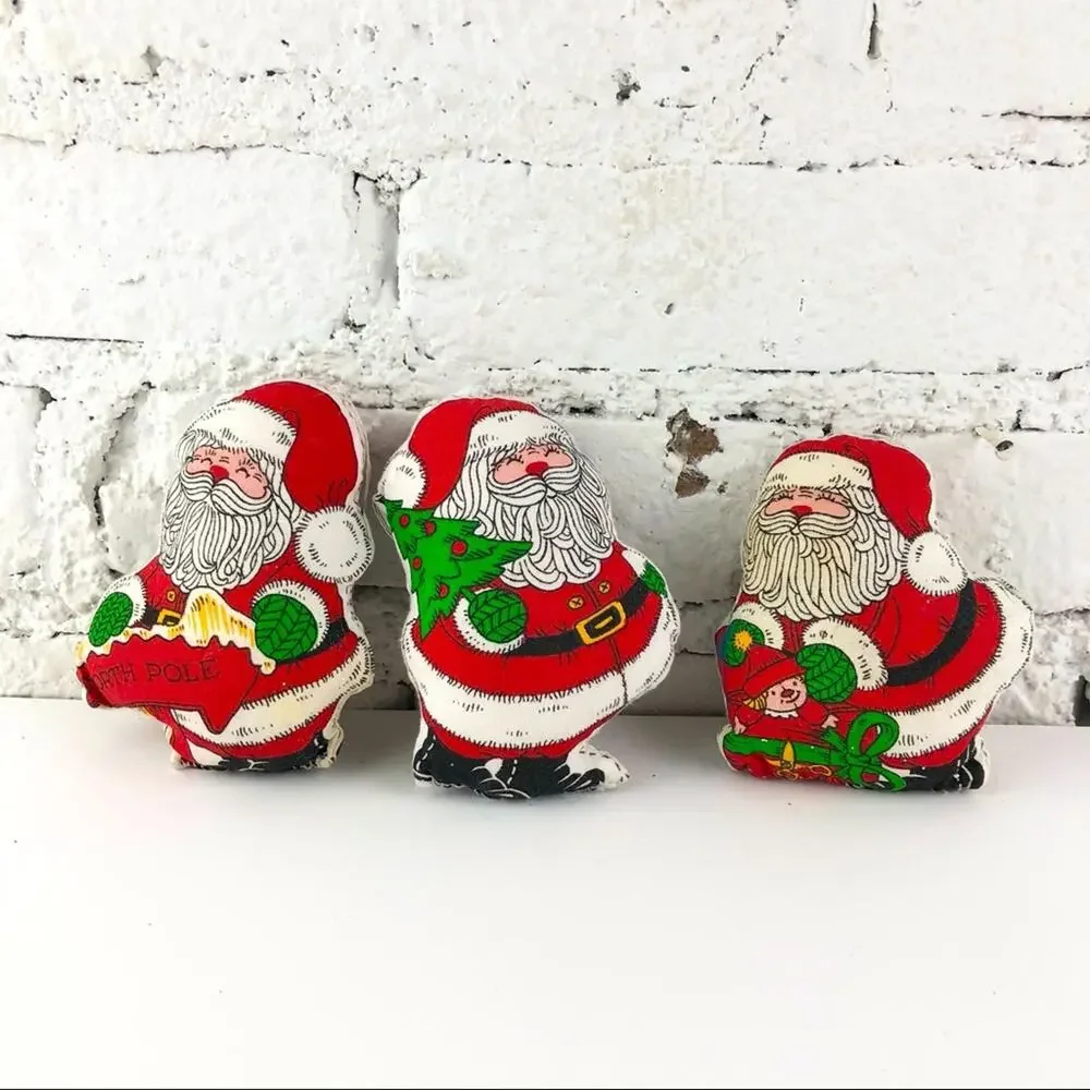 Vintage Handmade Cloth Santa Christmas Ornaments